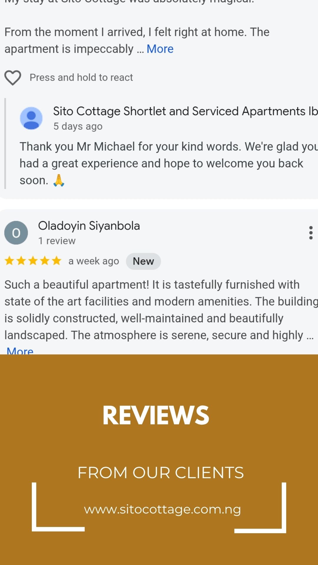 Sito Cottage Apartment Google review